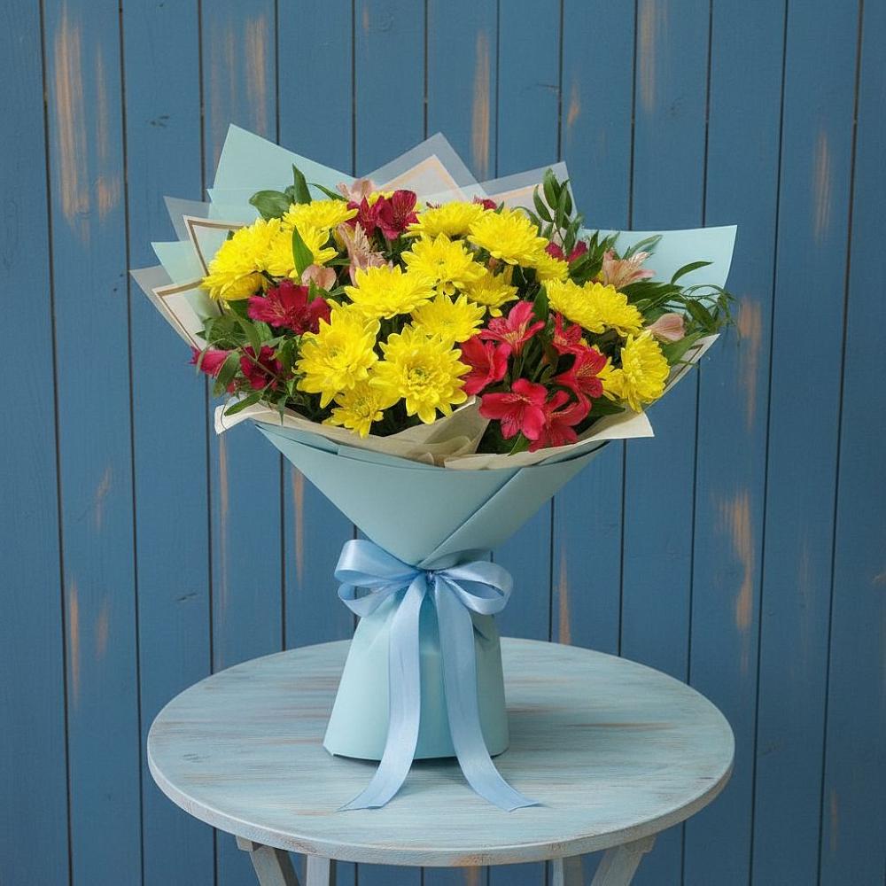 Букет цветов из: Альстромерии и Хризантемы в Першино