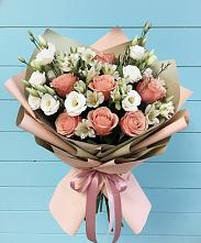 Букет цветов из:  Розы, Альстромерии и Лизиантусы в Першино