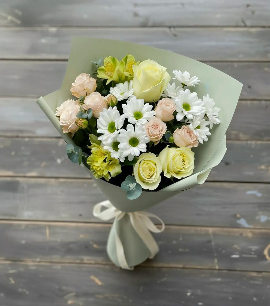 Букет цветов из: Альстромерии, Розы и Хризантемы в Першино
