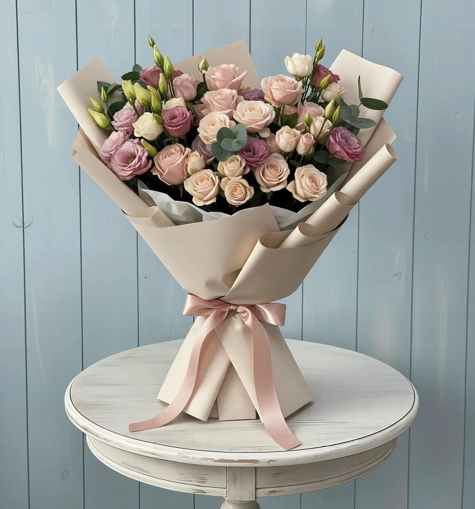 Букет цветов из: Розы и Лизиантусы в Першино