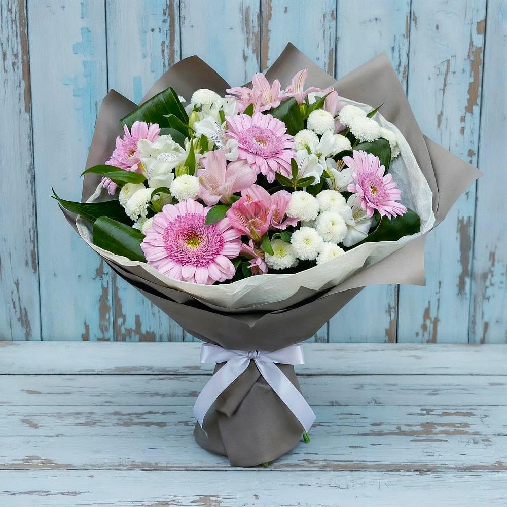 Букет цветов из: Герберы, Альстромерии и Хризантемы в Першино