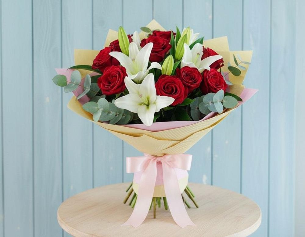 Букет цветов из: Лилии и Розы в Першино